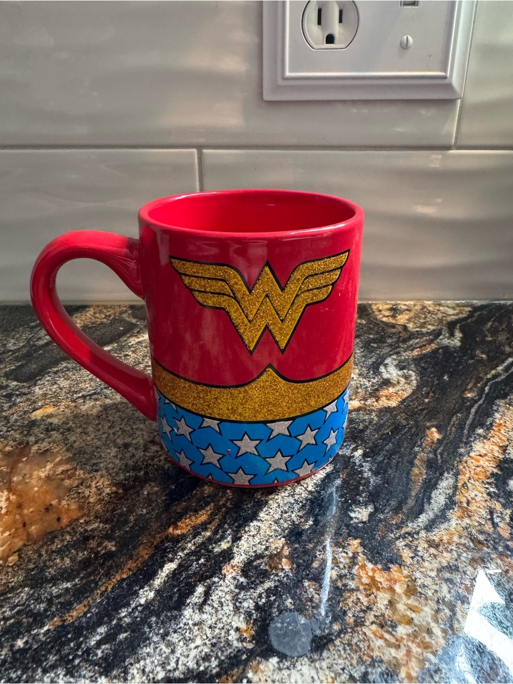 Wonder Woman Red and Blue Ceramic Glitter Mug